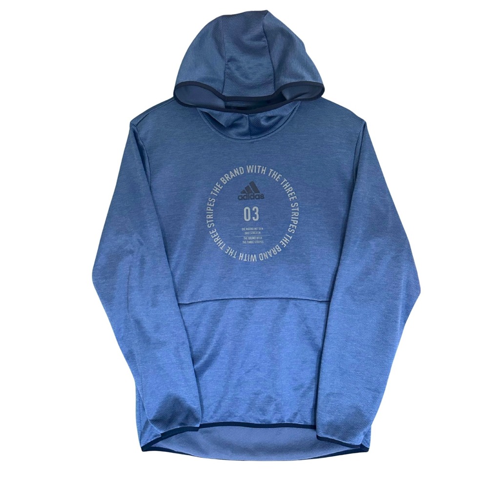 Adidas Hoodie Mens Large Blue Climawarm Three Stripes EI8381 Heathered